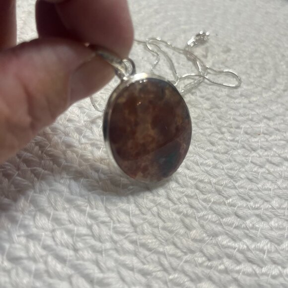 Beautiful POPPY JASPER Handmade Sterling 925 Pendant/Chain #389D - Picture 3 of 3